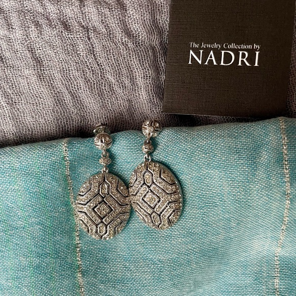 Vintage Pair Dramatic Highly Art Deco CZ Rhinestone Signed Nadri Earrings - Picture 2 of 6